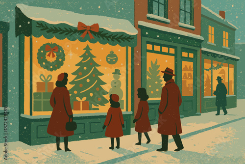 Storefront no vector sage atmosphere amber snow christmas glow vintage characters icon
