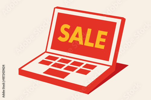 Vector geometric soft sale flat bold icon lemon laptop geometry minimalism yellow