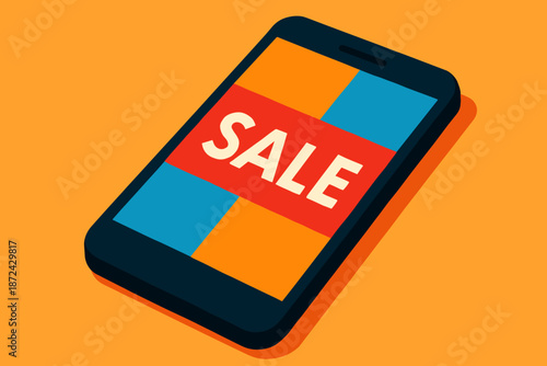 Geometric orange red bright minimal sale flat bold cherry vector icon display