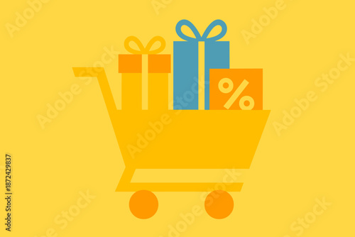 Geometric modern orange icon bright cart shopping strong geometry blue color minimalistic