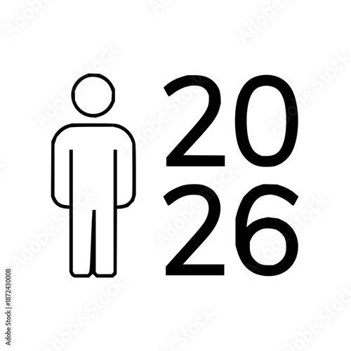 Visual representation of a human figure next to the significant year 2026, symbolizing future projections and demographic insights for planning ahead and understanding societal shifts