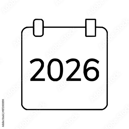 Minimalist vector outline calendar icon displaying the year 2026, symbolizing future planning, upcoming deadlines, annual events, and the passage of time for important scheduling