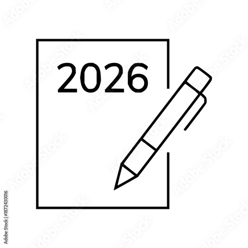Setting goals and making plans for the upcoming year 2026, symbolizing future aspirations, important deadlines, and new beginnings on a document with a writing instrument