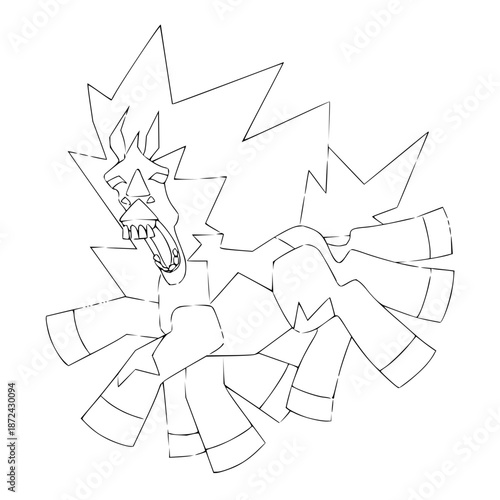 Cartoon Illustration of a Fierce, Stylized Creature with Jagged Mane and Open Mouth
