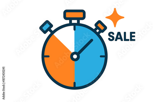 Colorful cool design orange key vector stopwatch bright icon white soft flat