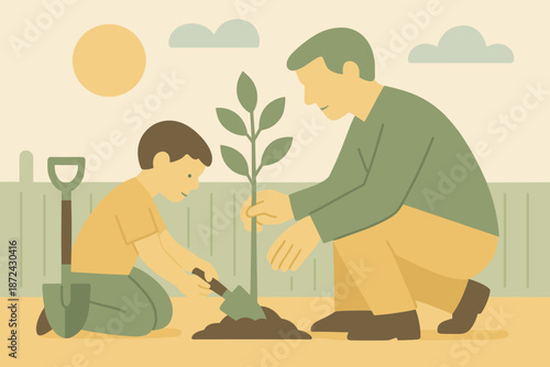 Vector labels cohesive clouds planting warm tree full child icon no geometric