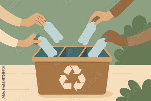 Vector recycling icon negative scene being geometric illustration no brown minimalist hands