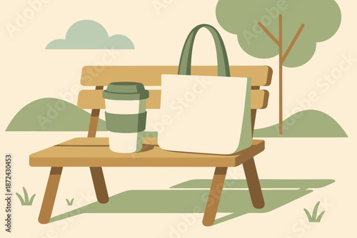 Eco essentials warm any icon modern vector grass sage bench cup no