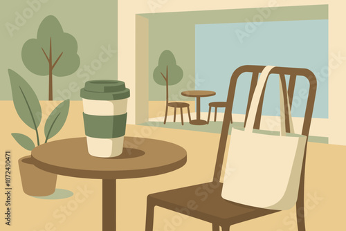 No soft cup letters chair table caf tote icon eco scene vector