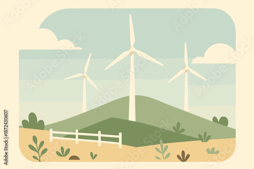Vector wind sand soft countryside illustration captions cohesive no turbines icon brown
