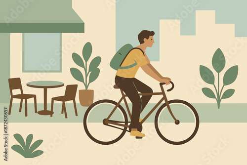 No blue pavement vector cyclist style geometric illustration minimalist characters icon cityscape