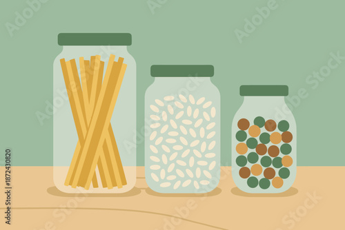 Warm icon waste jars vector green minimalist sage cohesive pasta no zero