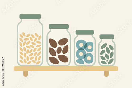 Sage emojis icon no flat minimalist kitchen style illustration nuts vector jars
