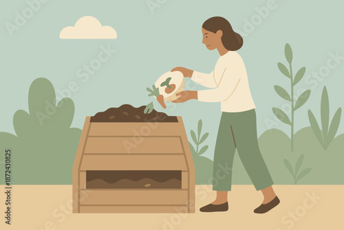 Eco backyard vector sky icon blue illustration bin sage composting minimal friendly