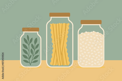 No earth illustration vector icon numbers kitchen pasta jars minimalist dried eco
