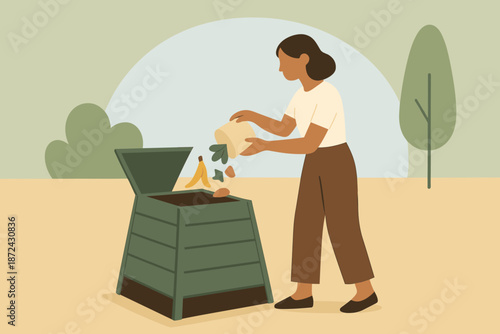 Negative illustration composting eco icon sand scene vector cohesive chinese bin emojis