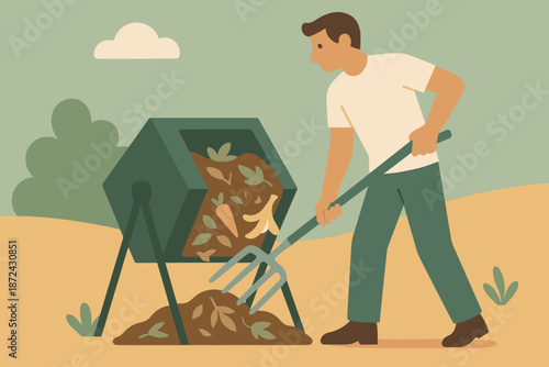 Scene cyrillic composting vector no speech warm earth compost minimal icon typography