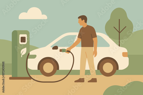Icon eco car no earth charging station colors chinese letters vector warm