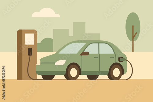 Icon charging modern numbers car earth marks colors minimalist electric warm vector