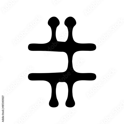 Abstract black organic shape with interconnected forms reminiscent of cellular structure or fluid dynamics