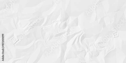 Abstract White wave crumpled paper texture. panorama white paper texture background. Old paper background ripple soft white pattern rough crumple. Crushed and creased soft paper.