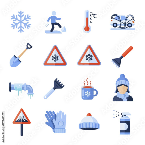 Collection of Winter Weather Icons and Symbols.