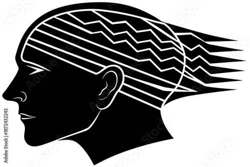 3D vector illustration of a human head silhouette with a brain puzzle maze design representing a person's mind, intelligence, and creative thinking concept