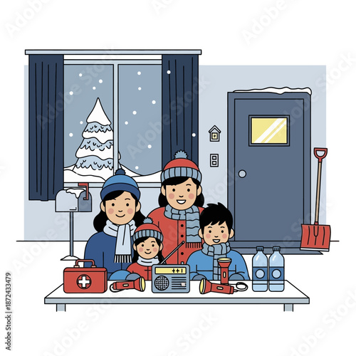 Family Preparing for Winter Emergency Supplies.