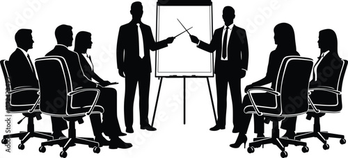 Business meeting silhouette, teamwork discussion, corporate presentation, leadership strategy, collaboration, planning, management, professional 