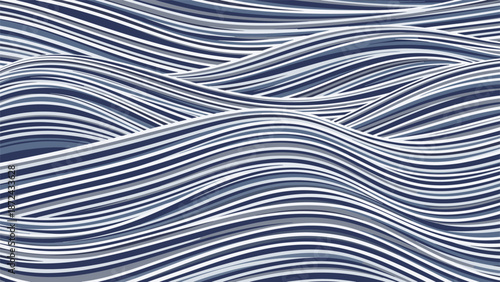 Abstract pattern of flowing wavy lines in various shades of blue and white representing ocean waves or a textured sea surface.