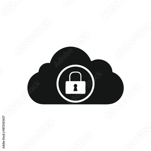 Cloud with a padlock depicts a secure and safe data storage in black