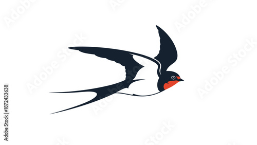 Graceful illustration of a swallow bird with its characteristic forked tail and pointed wings flying against a white background.