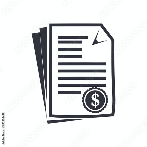 Gray monetary document icon showcases currency detail on sheets of paper effectively