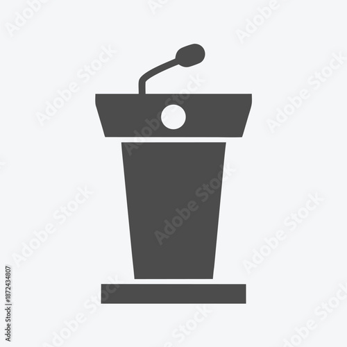 The gray podium with microphone is simple and elegant for speech delivery or presentation
