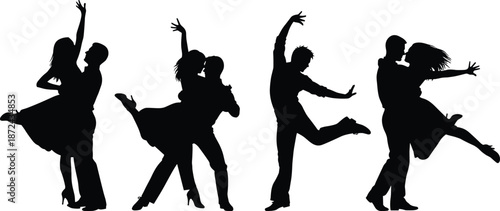 Romantic dance couple silhouettes, passion movement, ballroom and contemporary dancing, love, elegance, performance, partnership, emotion, artistic motion, relationship, celebration concept