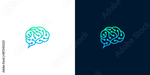 Modern digital brain logo design with intricate network patterns, symbolizing artificial intelligence, smart technology, and innovative thinking for high-tech solutions and mental clarity