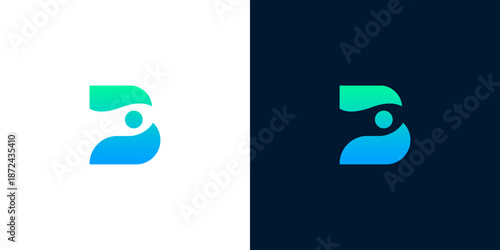 Abstract letter B logo with modern, fluid design incorporating an eye-like element. Features vibrant gradient of green and blue, perfect for digital and tech brand identities