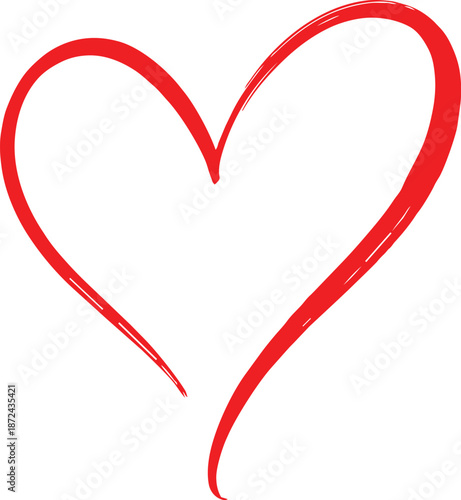A simple vibrant red heart illustration drawn with a brushstroke effect on a clean white background