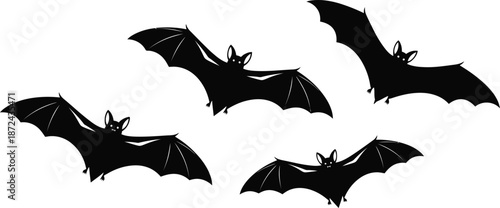 Flock of Flying Bats Silhouette Illustration