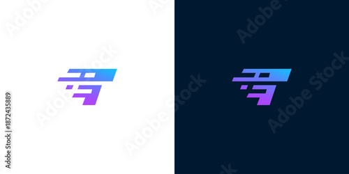 Modern abstract letter 'T' logo design with a dynamic blue and purple gradient and speed lines, representing technological advancement and swift digital solutions