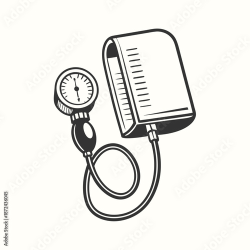 Detailed black and white sphygmomanometer displays health measurement precision in a vintage medical aesthetic