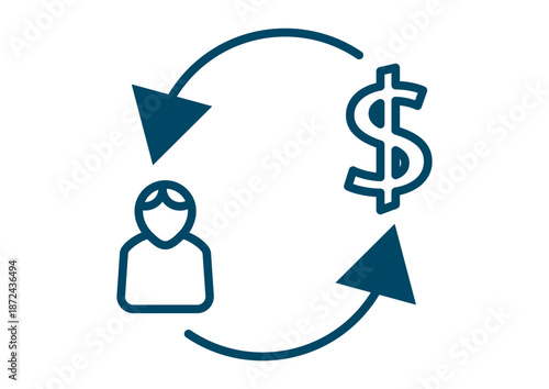 Cycle Arrows Between Person and Dollar Money Currency Symbol Sign