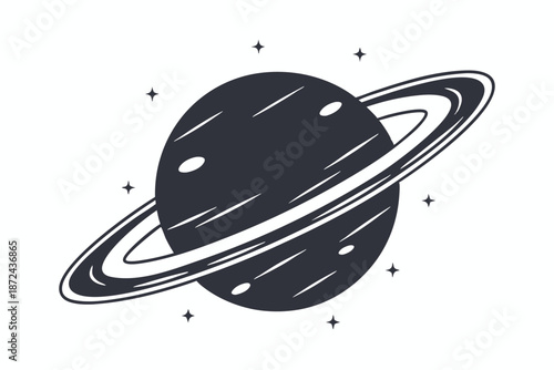 A stylized planet with rings floats amid twinkling stars, offering a celestial moment