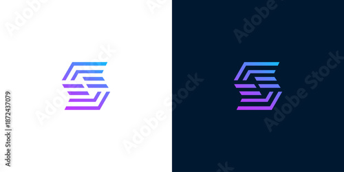 Abstract S Letter Logo Design with Blue and Purple Gradient on White and Dark Background
