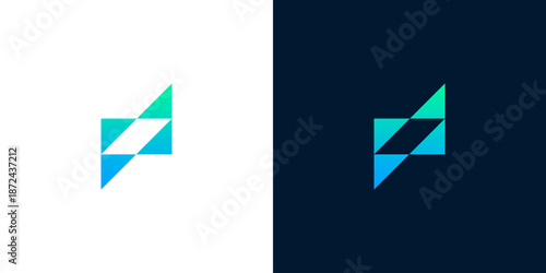 Modern abstract geometric logo design featuring a dynamic angular shape with a vibrant blue-green gradient, suitable for contemporary tech, digital, or startup branding and visual identity