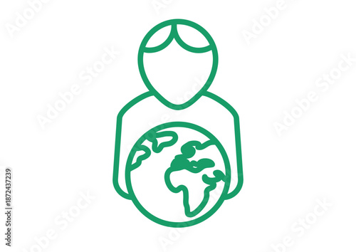 Eco Friendly Icon Person with Planet Earth Globe
