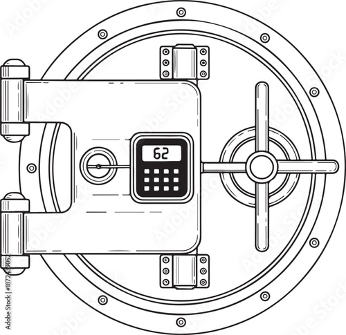 Heavy Duty Bank Vault Door with Keypad and Locking Mechanism, Financial Security and Secure Storage Safe Concept Illustration