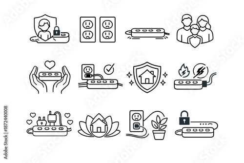 Cue stable gentle environment positioning space focus power safety icons icon vector