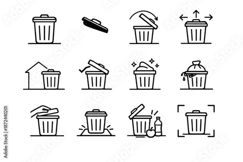 Bin overview hinged concept lid baseline prevention icon silhouette vector awareness trash