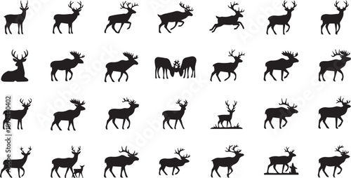 Diverse Deer Stag and Moose Silhouette Collection for Nature and Wildlife Design